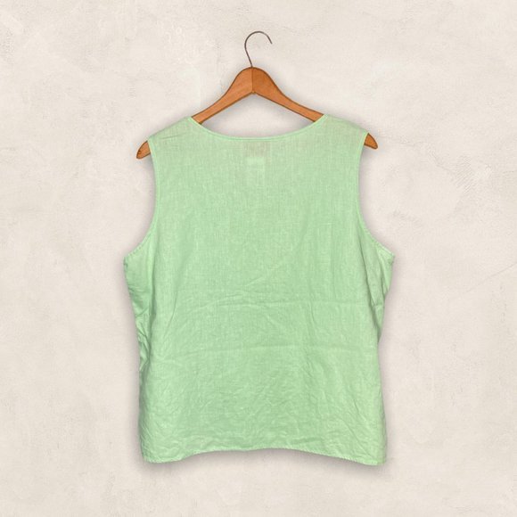 Quacker Factory Large L Lime Green Linen Blend Rhinestone Embellished Tank Top - Picture 2 of 3